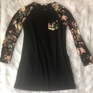 Girls black floral long sleeved tee